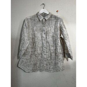 Chico's Womens Printed Button-Up Shirt Top Size 3 Lightweight 3/4 Sleeve Casual